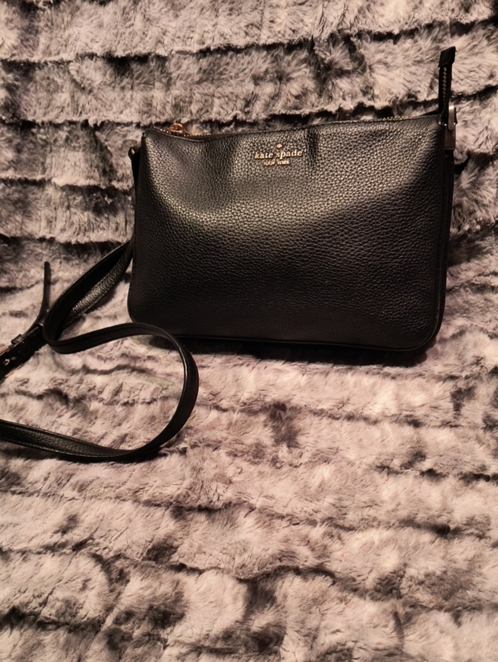 kate spade Black Pebbled Leather Slim Crossbody with Gold Details